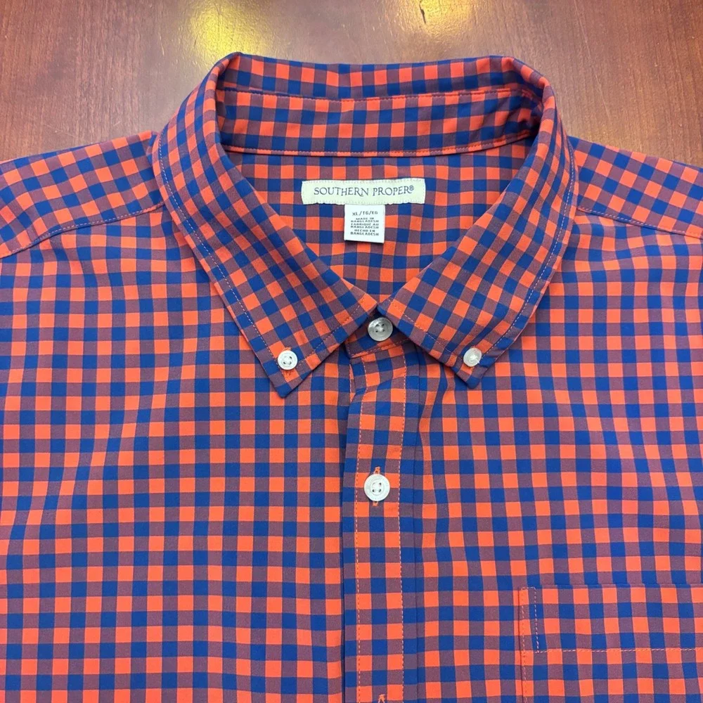 Southern‎ Proper | Mens XL | Gingham Button Down Shirt | Red Blue | Performance